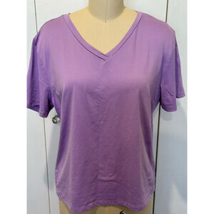 Women's Studio 121 silky stretch Purple V-Neck T-Shirt Size XL short sleeve